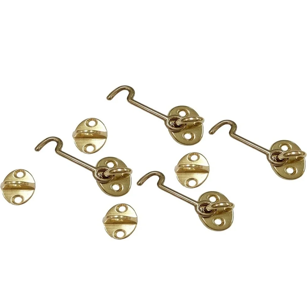 QCAA‎ Forged Brass Cabin Hook Latch & Eye 3 Inch Vibrated Brass 2 Pack